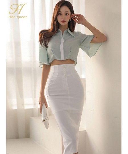 2023 New Summer 2 Pieces Set Women Flare Sleeve Short Top + High Waist Pencil Skirts Casual Simple Office Skirt Suit $56.58 -...