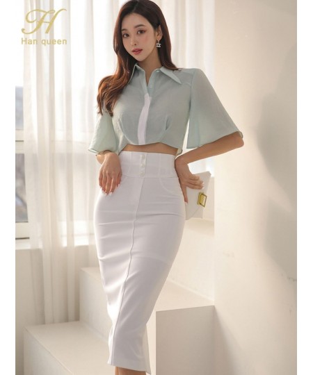 2023 New Summer 2 Pieces Set Women Flare Sleeve Short Top + High Waist Pencil Skirts Casual Simple Office Skirt Suit $56.58 -...