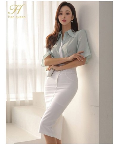 2023 New Summer 2 Pieces Set Women Flare Sleeve Short Top + High Waist Pencil Skirts Casual Simple Office Skirt Suit $56.58 -...