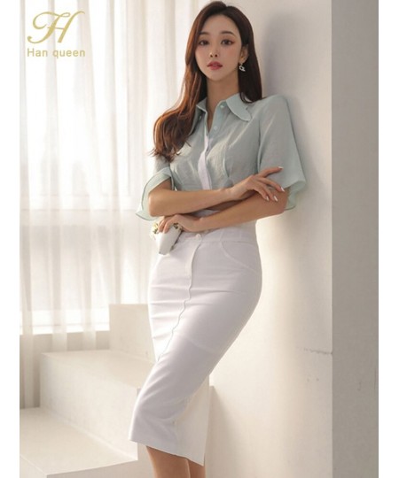 2023 New Summer 2 Pieces Set Women Flare Sleeve Short Top + High Waist Pencil Skirts Casual Simple Office Skirt Suit $56.58 -...