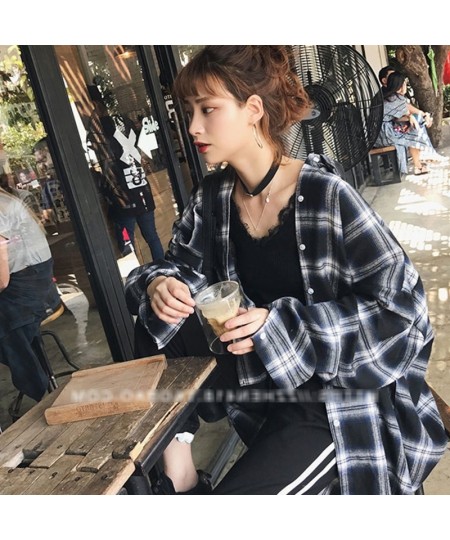 2023 New Classic Retro Plaid Pattern Women Blouse Korean Style Loose Casual Black Lapel Long Sleeve Shirt $29.32 - Blouses & ...