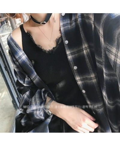 2023 New Classic Retro Plaid Pattern Women Blouse Korean Style Loose Casual Black Lapel Long Sleeve Shirt $29.32 - Blouses & ...