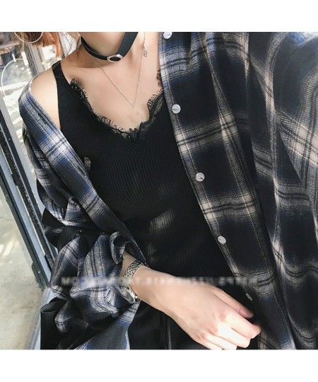 2023 New Classic Retro Plaid Pattern Women Blouse Korean Style Loose Casual Black Lapel Long Sleeve Shirt $29.32 - Blouses & ...