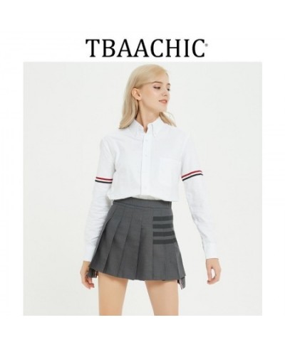 tbaachic spring and summer white women's long-sleeved top tb Oxford spinning bf wind loose striped bar bottoming shirt $88.64...