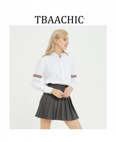 tbaachic spring and summer white women's long-sleeved top tb Oxford spinning bf wind loose striped bar bottoming shirt $88.64...