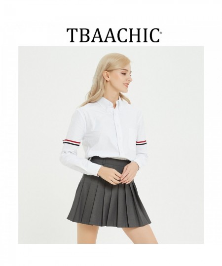 tbaachic spring and summer white women's long-sleeved top tb Oxford spinning bf wind loose striped bar bottoming shirt $88.64...