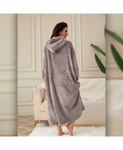 Flannel Robe Female With Hooded Thick Star Dressing Gown Bathrobe Winter Warm Long Casual Robe Women Kimono Bath Robes Homewe...