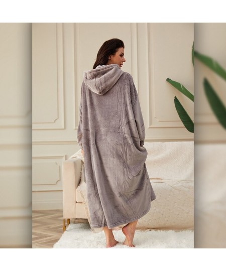 Flannel Robe Female With Hooded Thick Star Dressing Gown Bathrobe Winter Warm Long Casual Robe Women Kimono Bath Robes Homewe...