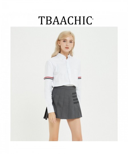 tbaachic spring and summer white women's long-sleeved top tb Oxford spinning bf wind loose striped bar bottoming shirt $88.64...