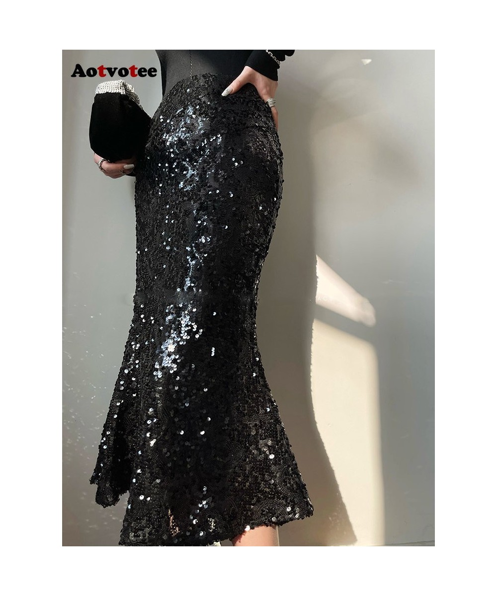 Sequins Trumpet Mermaid Skirts for Women 2023 New Fashion Elegant Slim Midi Skirt Chic French Style White Skirt $62.20 - Bottoms