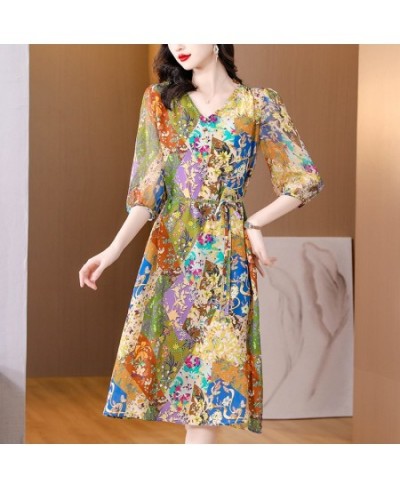 Summer Floral Silk Butterfly Sleeve V-Neck Midi Dress Women Boho Chic Ruffled Casual Dress 2023 Korean Elegant Party Dress $5...