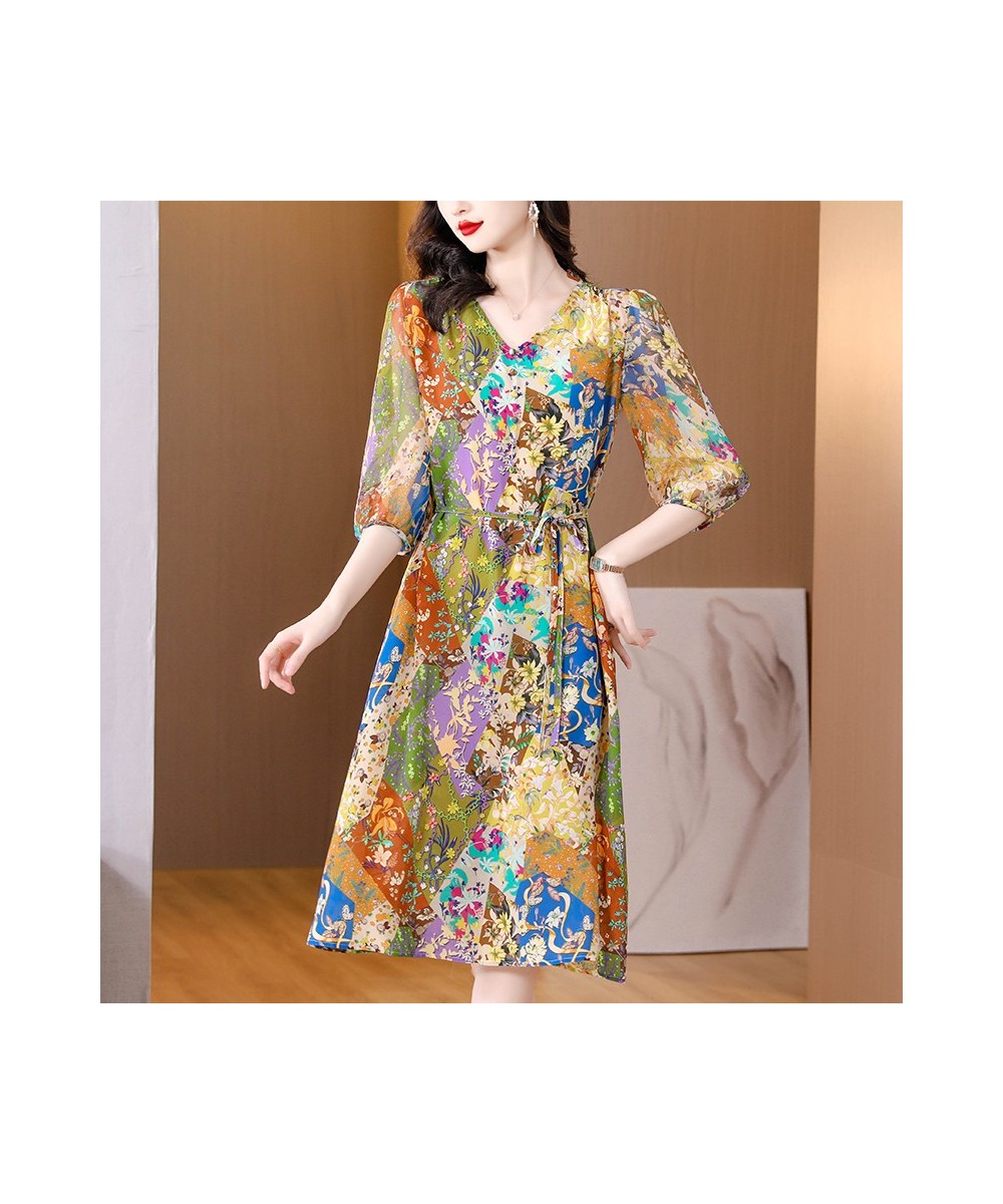 Summer Floral Silk Butterfly Sleeve V-Neck Midi Dress Women Boho Chic Ruffled Casual Dress 2023 Korean Elegant Party Dress $5...