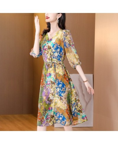 Summer Floral Silk Butterfly Sleeve V-Neck Midi Dress Women Boho Chic Ruffled Casual Dress 2023 Korean Elegant Party Dress $5...