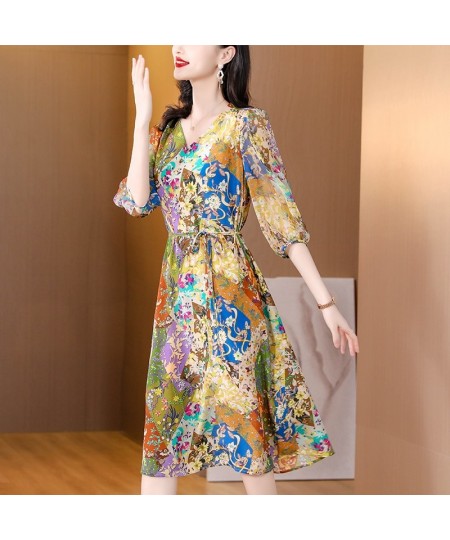 Summer Floral Silk Butterfly Sleeve V-Neck Midi Dress Women Boho Chic Ruffled Casual Dress 2023 Korean Elegant Party Dress $5...