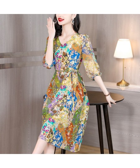 Summer Floral Silk Butterfly Sleeve V-Neck Midi Dress Women Boho Chic Ruffled Casual Dress 2023 Korean Elegant Party Dress $5...