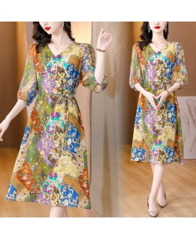 Summer Floral Silk Butterfly Sleeve V-Neck Midi Dress Women Boho Chic Ruffled Casual Dress 2023 Korean Elegant Party Dress $5...