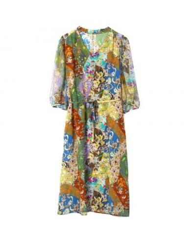 Summer Floral Silk Butterfly Sleeve V-Neck Midi Dress Women Boho Chic Ruffled Casual Dress 2023 Korean Elegant Party Dress $5...