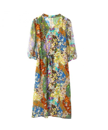 Summer Floral Silk Butterfly Sleeve V-Neck Midi Dress Women Boho Chic Ruffled Casual Dress 2023 Korean Elegant Party Dress $5...