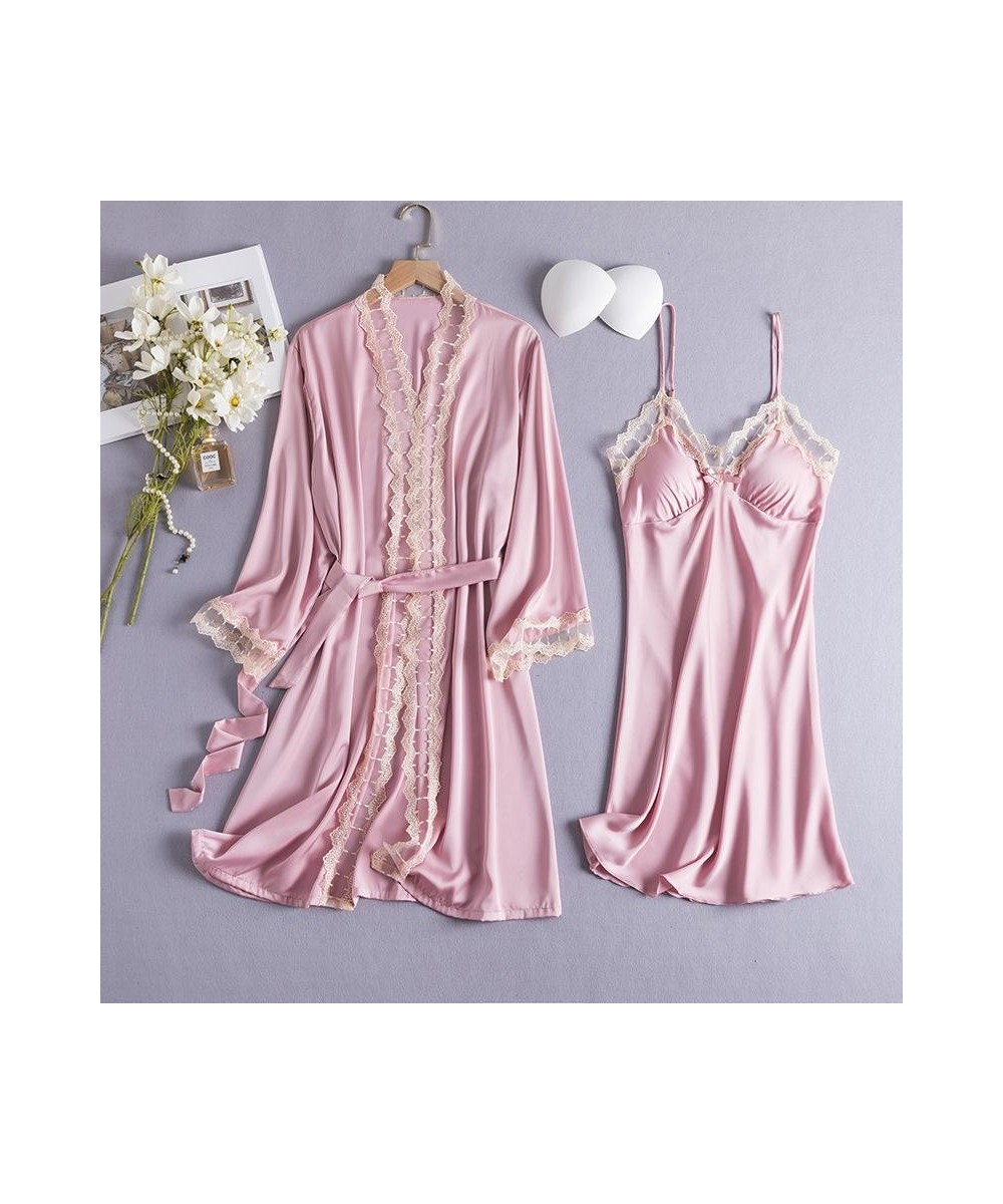 2PCS Women Bride Robe Gown Sets Sexy Lace Floral Kimono Bathrobe Summer Lingerie Sleepshirts M-XL Casual Nightwear Home Cloth...