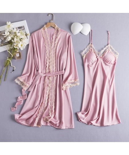 2PCS Women Bride Robe Gown Sets Sexy Lace Floral Kimono Bathrobe Summer Lingerie Sleepshirts M-XL Casual Nightwear Home Cloth...