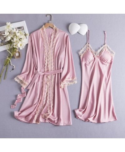 2PCS Women Bride Robe Gown Sets Sexy Lace Floral Kimono Bathrobe Summer Lingerie Sleepshirts M-XL Casual Nightwear Home Cloth...