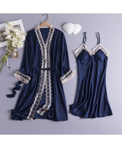 2PCS Women Bride Robe Gown Sets Sexy Lace Floral Kimono Bathrobe Summer Lingerie Sleepshirts M-XL Casual Nightwear Home Cloth...