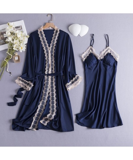 2PCS Women Bride Robe Gown Sets Sexy Lace Floral Kimono Bathrobe Summer Lingerie Sleepshirts M-XL Casual Nightwear Home Cloth...