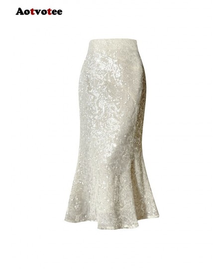 Sequins Trumpet Mermaid Skirts for Women 2023 New Fashion Elegant Slim Midi Skirt Chic French Style White Skirt $62.20 - Bottoms