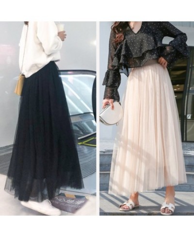 Pleated Skirt for Women Spring and Summer Net Gauze Mid-length Skirts High Waist Slimming All-match A-line Fluffy Gauze $29.9...