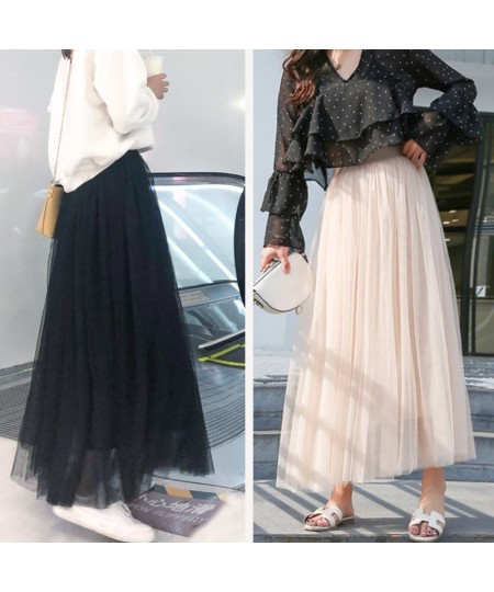 Pleated Skirt for Women Spring and Summer Net Gauze Mid-length Skirts High Waist Slimming All-match A-line Fluffy Gauze $29.9...