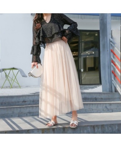 Pleated Skirt for Women Spring and Summer Net Gauze Mid-length Skirts High Waist Slimming All-match A-line Fluffy Gauze $29.9...