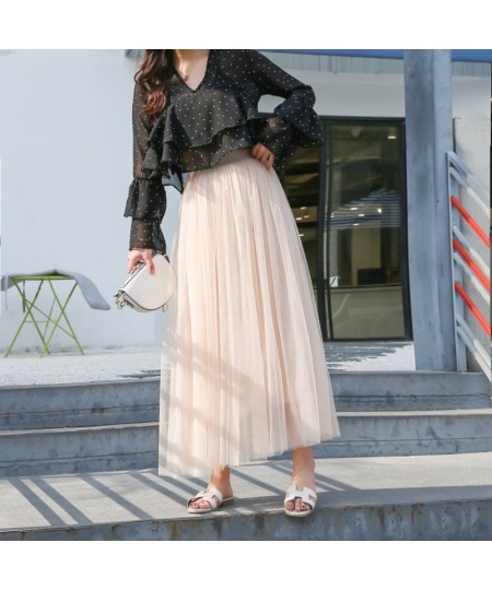 Pleated Skirt for Women Spring and Summer Net Gauze Mid-length Skirts High Waist Slimming All-match A-line Fluffy Gauze $29.9...