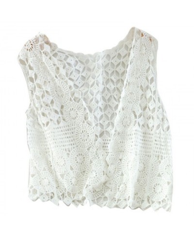 Women Hollow Out Crochet Crop Top Vest Open Front Floral Lace Sleeveless Jacket $24.72 - Tops & Tees