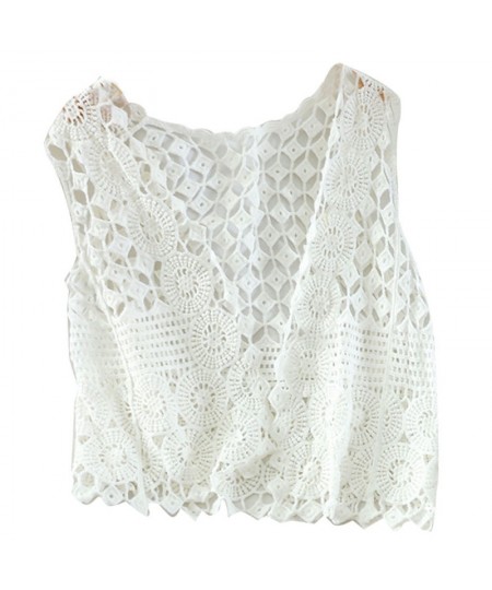 Women Hollow Out Crochet Crop Top Vest Open Front Floral Lace Sleeveless Jacket $24.72 - Tops & Tees