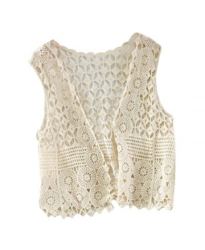 Women Hollow Out Crochet Crop Top Vest Open Front Floral Lace Sleeveless Jacket $24.72 - Tops & Tees