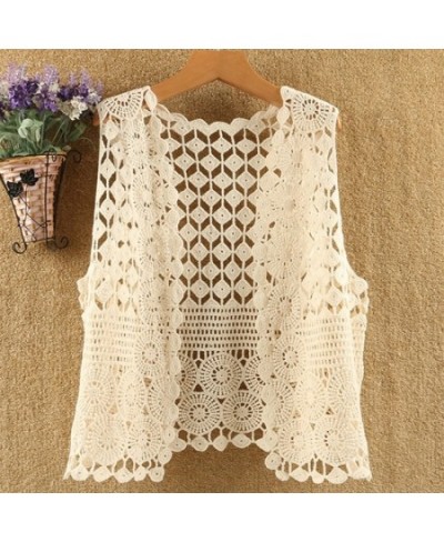 Women Hollow Out Crochet Crop Top Vest Open Front Floral Lace Sleeveless Jacket $24.72 - Tops & Tees