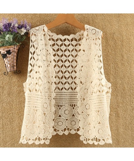 Women Hollow Out Crochet Crop Top Vest Open Front Floral Lace Sleeveless Jacket $24.72 - Tops & Tees