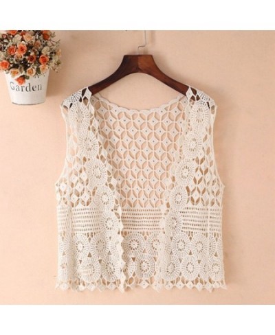 Women Hollow Out Crochet Crop Top Vest Open Front Floral Lace Sleeveless Jacket $24.72 - Tops & Tees