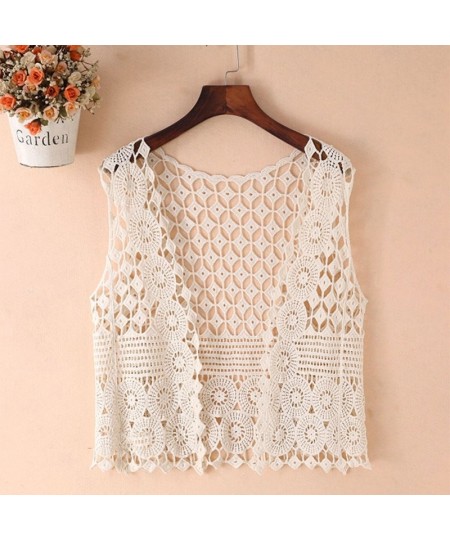 Women Hollow Out Crochet Crop Top Vest Open Front Floral Lace Sleeveless Jacket $24.72 - Tops & Tees