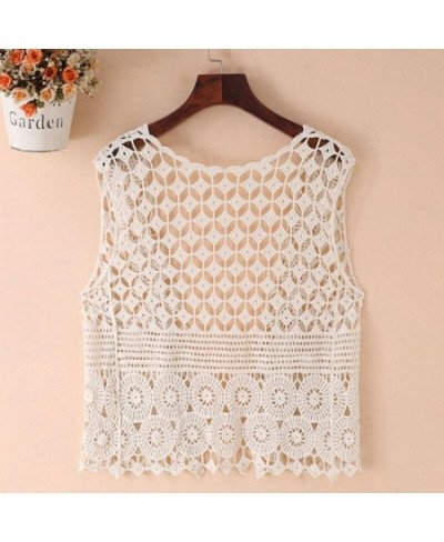 Women Hollow Out Crochet Crop Top Vest Open Front Floral Lace Sleeveless Jacket $24.72 - Tops & Tees