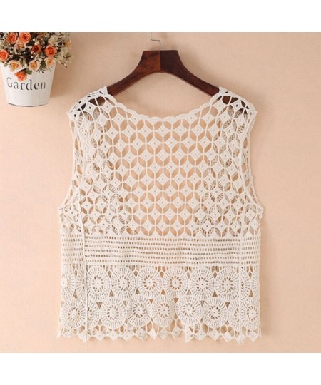 Women Hollow Out Crochet Crop Top Vest Open Front Floral Lace Sleeveless Jacket $24.72 - Tops & Tees