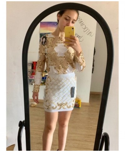 2 Pcs Set Women Sparkling Sequin Gold Crop Tops Flower Shirt Shiny Transparent Gauze With Mini Short Skirt Night Club Party 2...