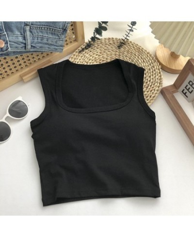 New Women Sexy Low-Collar Sleeveless Square Neck Camisole Tank Tops Solid Tank Top Female Summer with Pad Slim BottomingTops ...