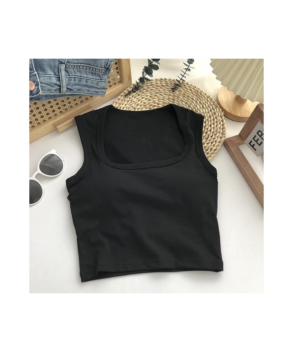 New Women Sexy Low-Collar Sleeveless Square Neck Camisole Tank Tops Solid Tank Top Female Summer with Pad Slim BottomingTops ...