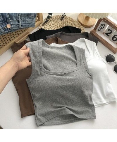 New Women Sexy Low-Collar Sleeveless Square Neck Camisole Tank Tops Solid Tank Top Female Summer with Pad Slim BottomingTops ...