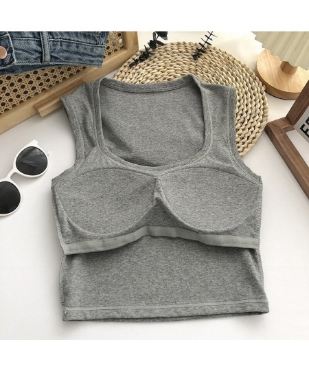 New Women Sexy Low-Collar Sleeveless Square Neck Camisole Tank Tops Solid Tank Top Female Summer with Pad Slim BottomingTops ...