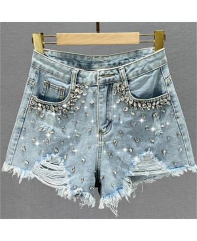 Ripped denim shorts women's 2022 new summer high-waisted diamond wide-leg short pants $57.10 - Bottoms