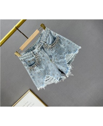 Ripped denim shorts women's 2022 new summer high-waisted diamond wide-leg short pants $57.10 - Bottoms