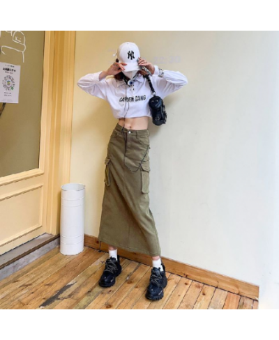 2023 New Pocket Tooling Slit Skirt European and American Fashion Hot Girl Half Height Waist Pack Hip Skirt Gothic Long Skirt ...