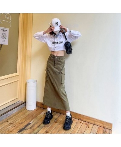 2023 New Pocket Tooling Slit Skirt European and American Fashion Hot Girl Half Height Waist Pack Hip Skirt Gothic Long Skirt ...